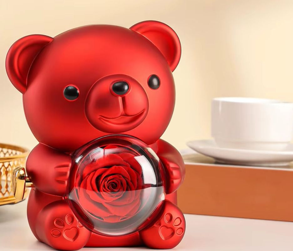 Romantická otočná šperkovnica Medvedík s mydlovou ružou