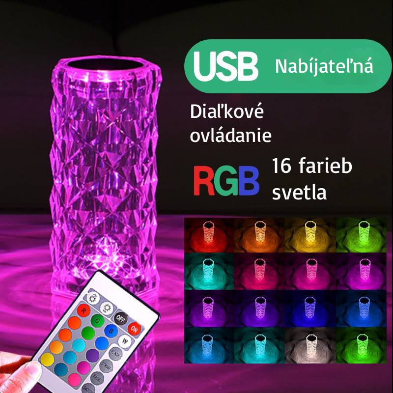 Krištáľová LED lampa - Atmosférické náladové osvetlenie - 16 Farieb