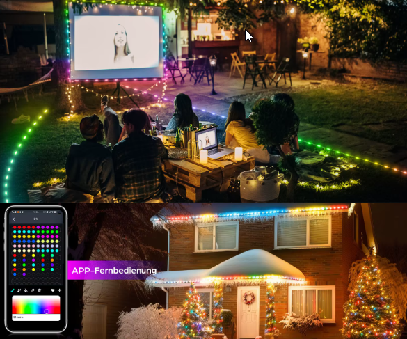 Smart USB LED svetelná reťaz 10/15/20 m – Bluetooth ovládanie, RGB farby, vianočné a dekoračné osvetlenie